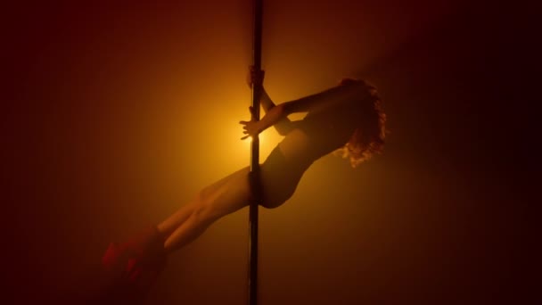 Γοητευτικό κορίτσι που χορεύει σέξι στον πυλώνα του κλαμπ. Γυναίκα που ασκεί poledance  - Πλάνα, βίντεο