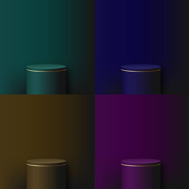 Set of modern trendy color cylinder podiums for presentation. Vector illustration - Vettoriali, immagini