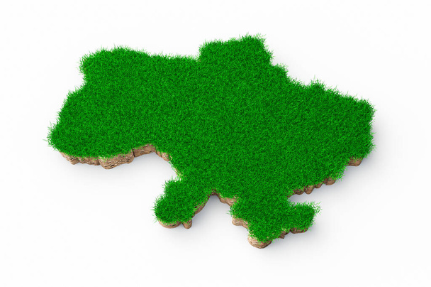 Ukraine map soil land geology cross section with green grass 3d illustration - Фото, зображення