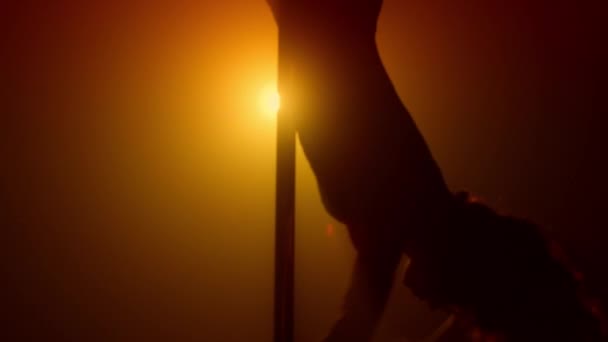 Silhouette woman performing poledance in spotlight. Girl dancing seductive. - Footage, Video