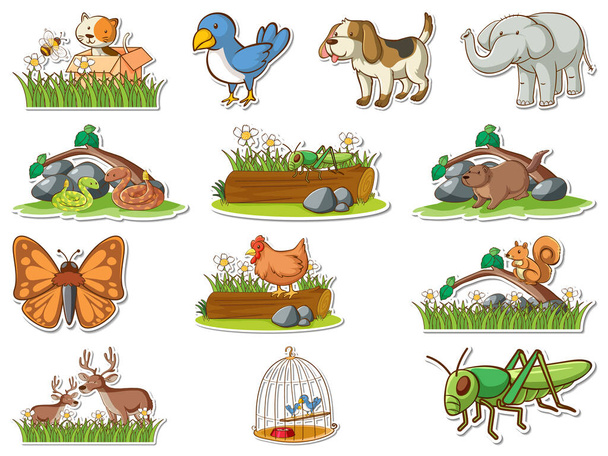 Sticker set of cartoon wild animals illustration - Vektori, kuva