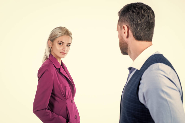 woman and man selective focus isolated on white background, businesspeople - Фото, зображення