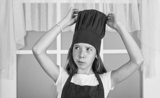 small girl wear cook hat, cooking - Photo, image