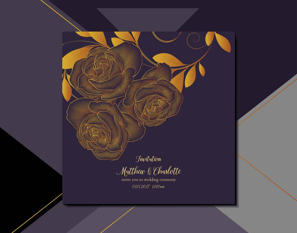 Purple background flower wedding invitation card vector - Vector, imagen