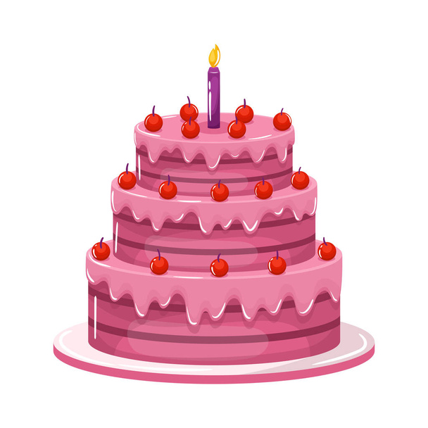 Šťastný narozeninový dort kreslený, dort k oslavě nebo výročí - Vektor, obrázek