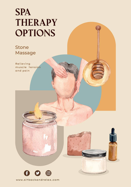Πρότυπο αφίσας με την έννοια της θεραπείας spa, υδατογραφία styl - Διάνυσμα, εικόνα