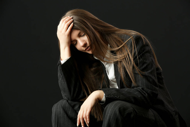 Portrait of lonely depressed woman, quiet anxiety concept - Foto, Bild