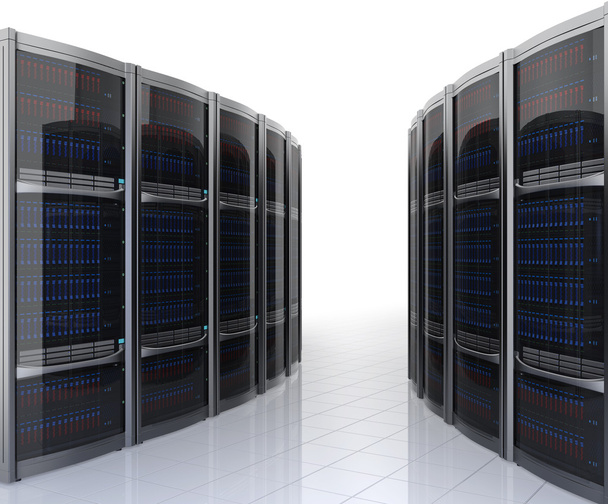 Rij van servers in een datacenter met eenvoudige achtergrond - Foto, afbeelding