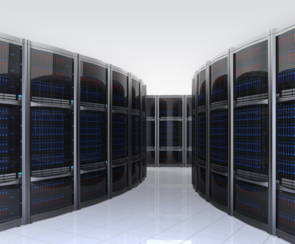 Linha de servidores em data center com fundo simples
 - Foto, Imagem