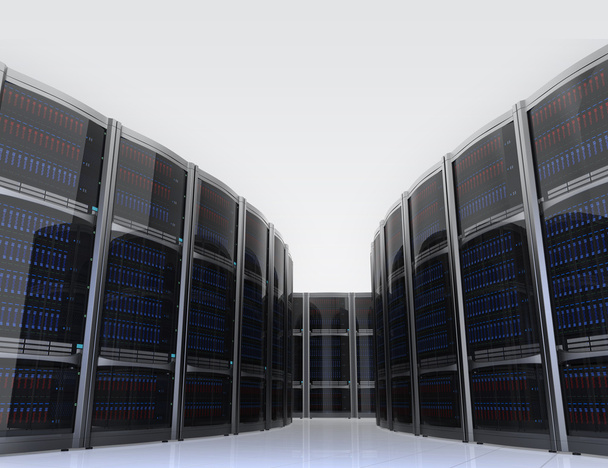 Riga di server in data center con sfondo semplice
 - Foto, immagini