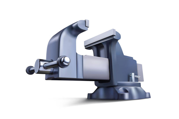 Ein Schraubstock ist ein praktisches Werkzeug zur Bearbeitung von Metallteilen. Vektor 3D Illustration - Vektor, Bild