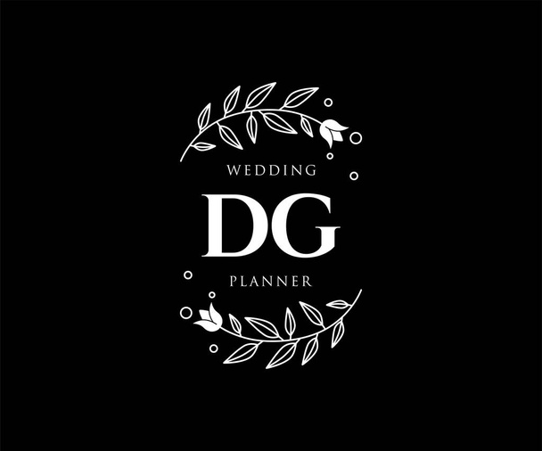 DG Inicjały list Ślubny monogram kolekcja logo, ręcznie rysowane nowoczesne minimalistyczne i kwiatowe szablony kart zaproszeniowych, Zapisz datę, elegancka tożsamość dla restauracji, butik, kawiarnia w - Wektor, obraz