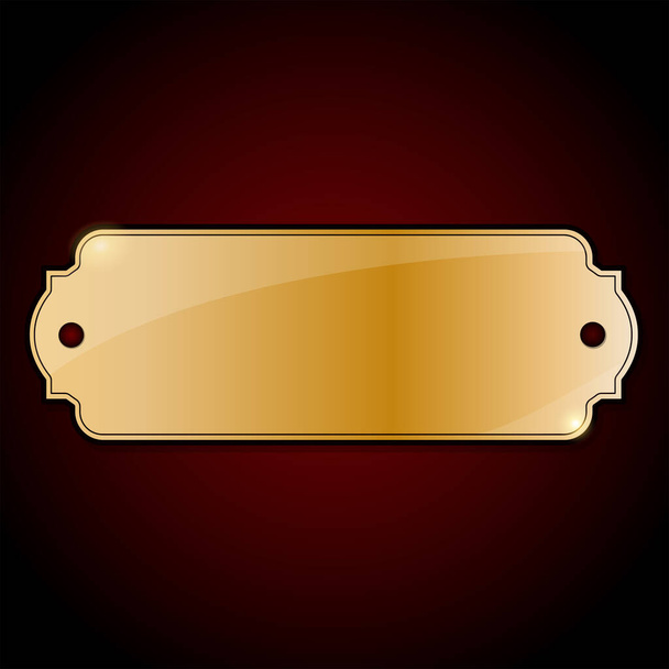 gold plaque on a burgundy background. vector illustration. - Vector, Imagen