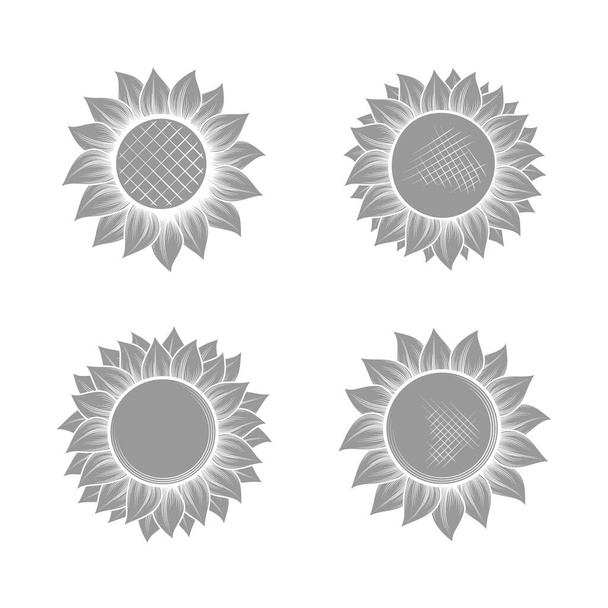Conjunto de siluetas girasoles grises - Vector, Imagen