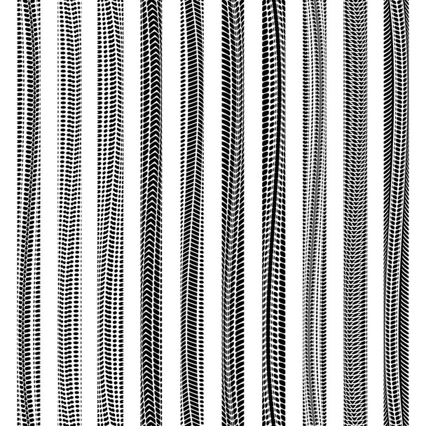 Pneumatico tracce angoli rotondi impostare quattro linee - Vettoriali, immagini