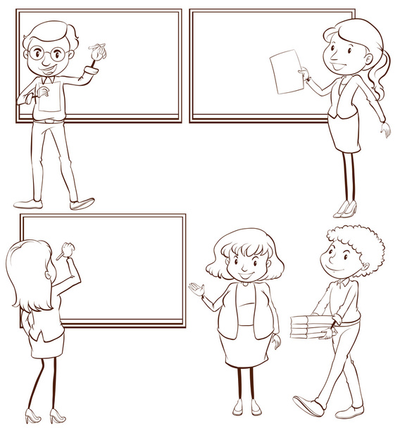 Plain sketches of the teachers in the classroom - Vector, Image