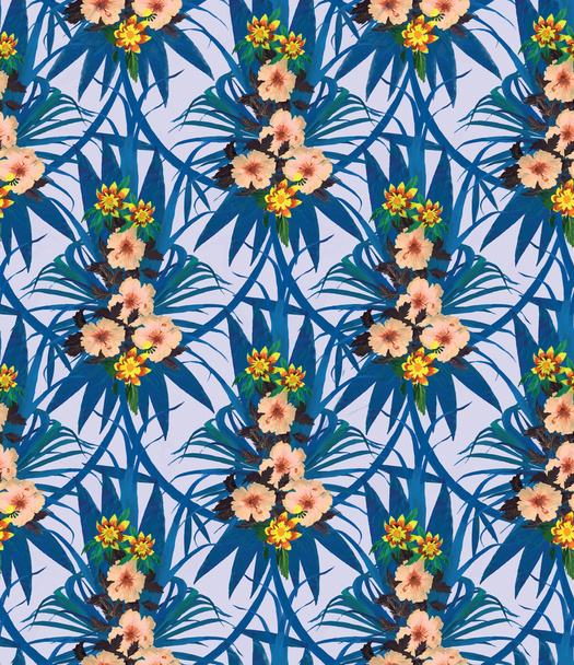 Exotic flowers seamless pattern. Hand drawn vector. - ベクター画像