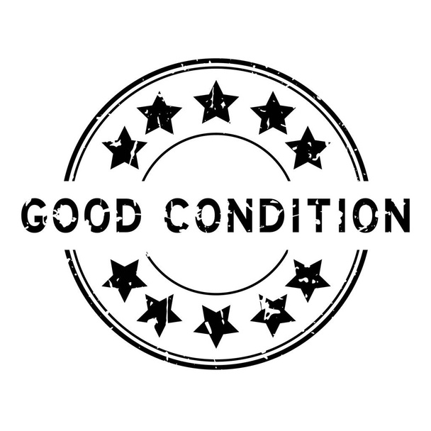 Grunge black good condition word with star icon round rubber seal stamp on white background - Вектор,изображение
