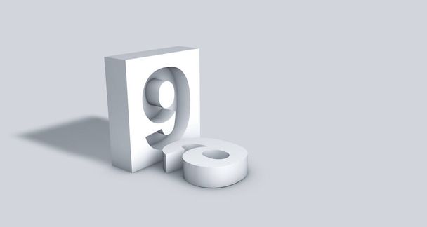 3D render  gypsum block with number 9 carved inside - Foto, Imagem