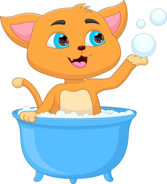 sarjakuva kissa uiminen kylpyammeessa - Vektori, kuva