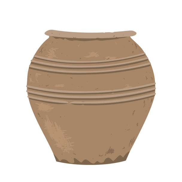 Old clay pot. Antique terracotta pottery, design element for home or patio decor. Vector illustration isolated on white - Вектор,изображение