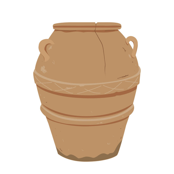 Old clay pot. Antique terracotta pottery, design element for home or patio decor. Vector illustration isolated on white. - Вектор,изображение