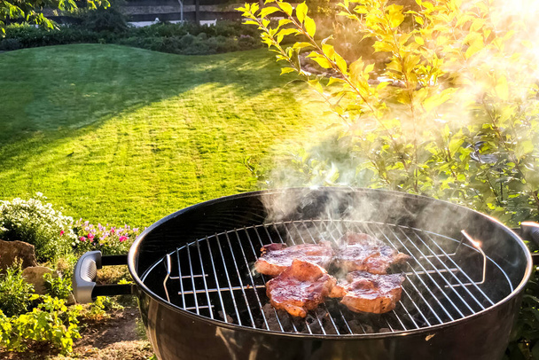 Having a summer barbecue in a garden  - Фото, изображение
