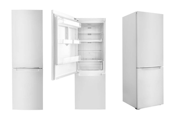 Set van witte koelkasten geïsoleerd op witte achtergrond. - Foto, afbeelding