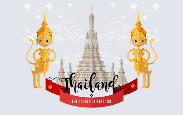 Thailand travel concept The Most Beautiful Places To Visit In Thailand in flat style in flat design color. - Vector, Imagen