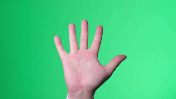 Open hand waving hello on a green screen of a chromakey. - Foto, immagini