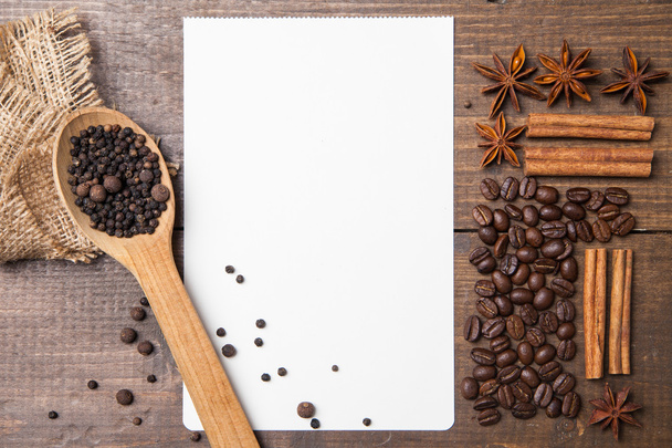blank paper for recipes  with coffee and spices - Fotografie, Obrázek