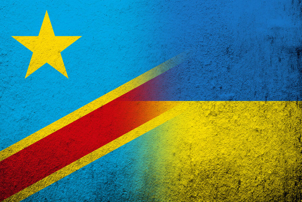 The Democratic Republic of the Congo national flag with National flag of Ukraine. Grunge background - Фото, зображення