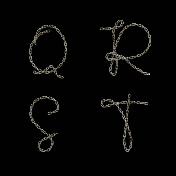3d renderelés fém lánc nagybetű ábécé - betűk Q-T - Fotó, kép