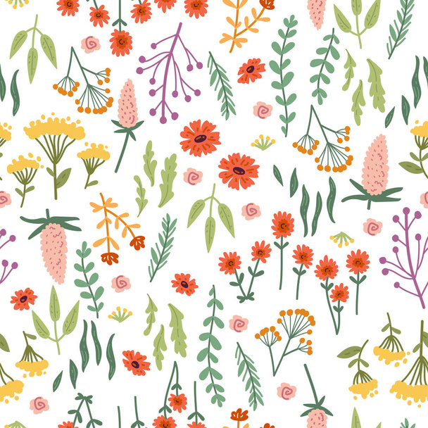 Vector seamless pattern with hand drawn wild flowers - Vettoriali, immagini
