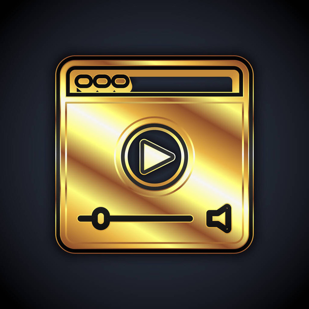 Gold Online jouer icône vidéo isolé sur fond noir. Bande de film avec panneau de jeu. Vecteur - Vecteur, image