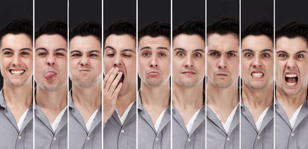 Displaying his many moods. Composite image of a young man displaying different personalities. - Foto, Imagen