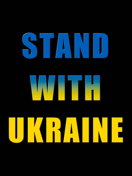 message Stand with Ukraine painted as Ukrainian flag over black background - Photo, Image
