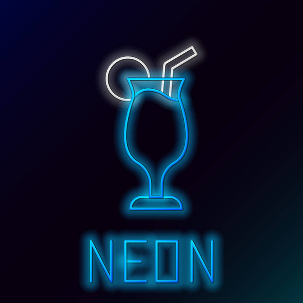 Linea neon luminosa Icona per cocktail e bevande alcoliche isolata su sfondo nero. Concetto di contorno colorato. Vettore - Vettoriali, immagini