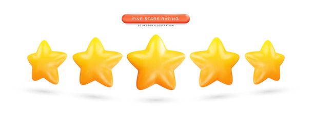 Cinq étoiles évaluant l'illustration vectorielle 3D réaliste - Vecteur, image