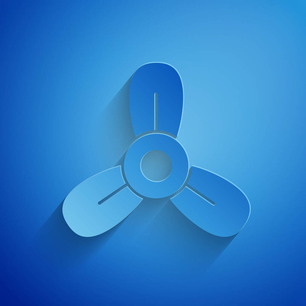Paper cut Boat propeller, turbine icon isolated on blue background. Paper art style. Vector. - Vector, Image