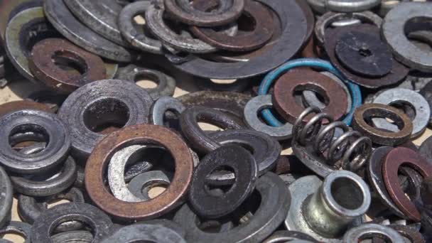 Close Up of Old and Used Bolt Washers Footage. - Footage, Video