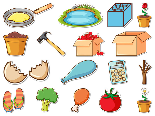 Sticker set of mixed daily objects illustration - Vector, Imagen