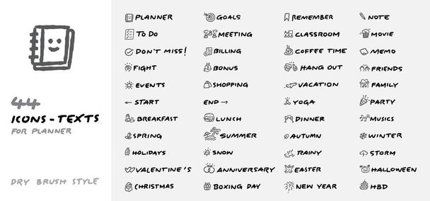 sketch hand drawn icons for planner,organizer,diary with text hand written dry brush vector set. - Vecteur, image