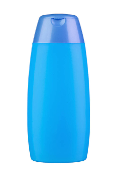 Shampoo plastic bottle blue color. Isolated on white background. Ready for your design. File contains clipping path. - Foto, Imagen