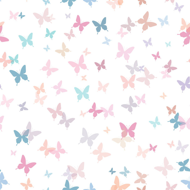 Leuke kleurrijke vlinders vector patroon, pastel vlinder achtergrond, naadloze herhaling wallpaper. - Vector, afbeelding