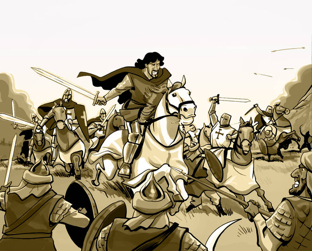Illustration of  battle of Christian vs Muslim crusades. - 写真・画像