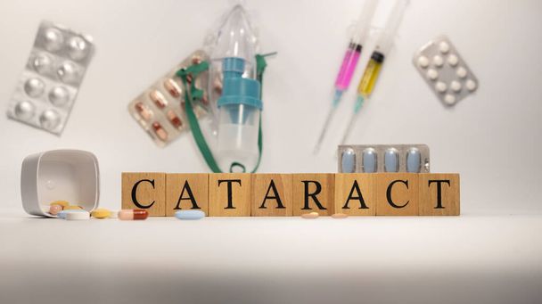 cataract was created from wooden cubes. Diseases and treatments - Photo, Image