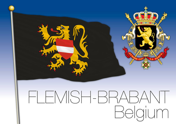 Flemish Brabant regional official flag and Belgian coat of arms, European Union, vector illustration - Vettoriali, immagini