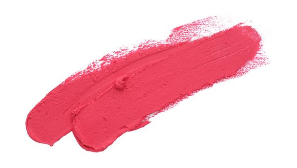 Smears of bright pink lipstick on white background - Фото, изображение