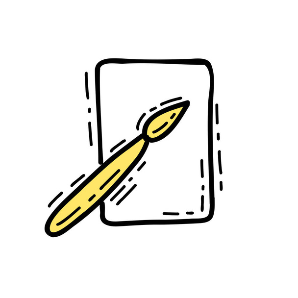 Illustration un pinceau et papier symbole couleur jaune dans le style doodle - Vecteur, image